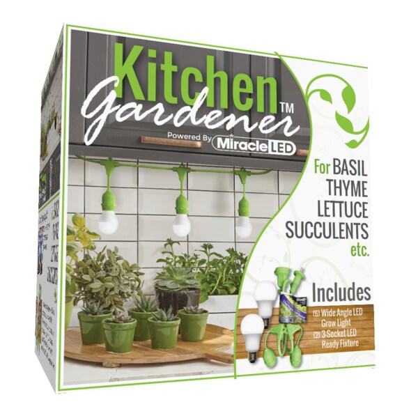 Miracle Led 3-Socket Kitchen Gardener Grow Light Kit, Full Spec. 11W Replace 150W Grow Bulbs, 2PK 802243 - main